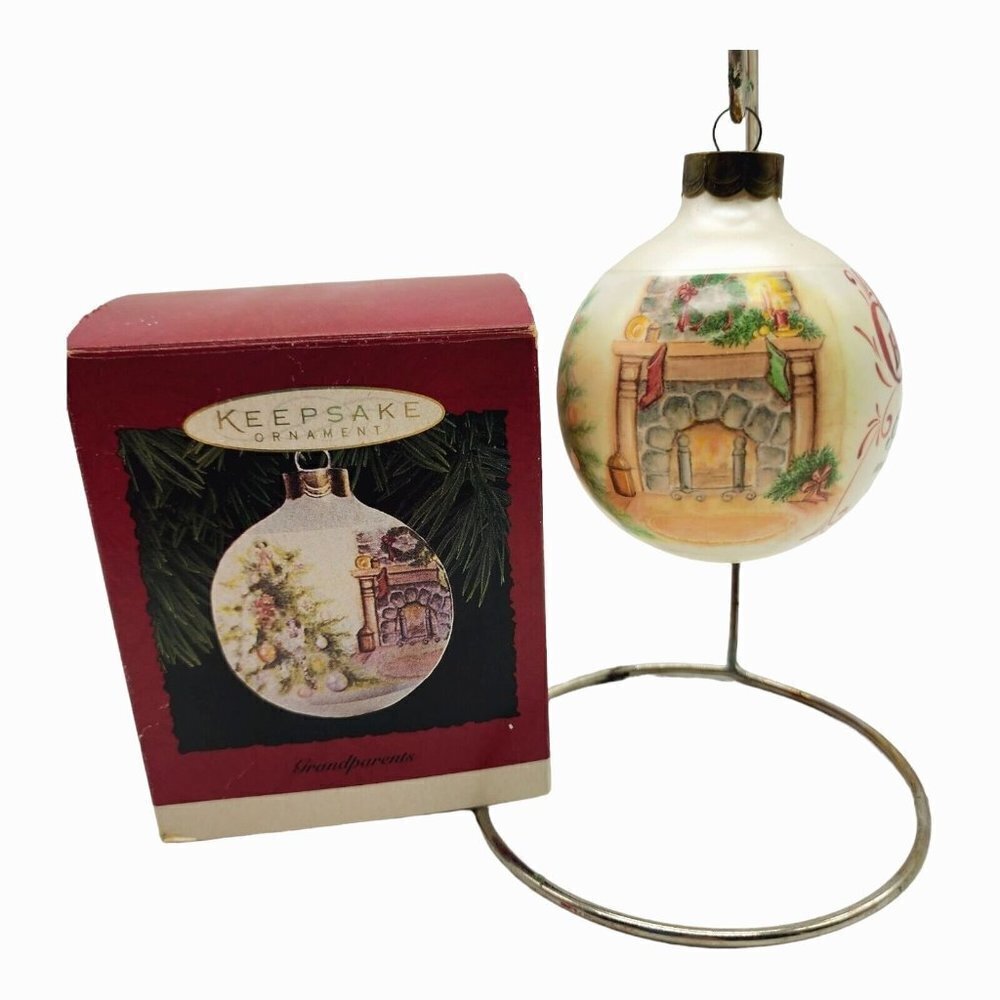 Vintage Hallmark Keepsake Ornament Grandparents Glass 1995 Warm hearts with Love